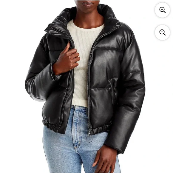 Aqua Women’s Faux Leather Short Puffer Coat size XS - Picture 1 of 8
